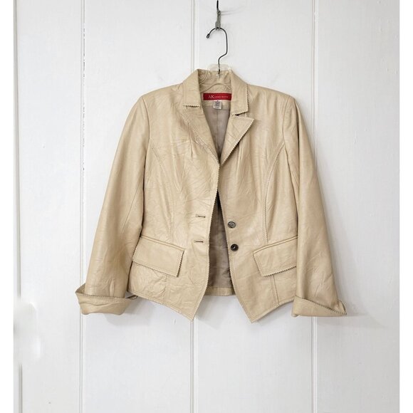 Anne Klein Champagne Leather Pinked Edge Short Jacket - Picture 2 of 5